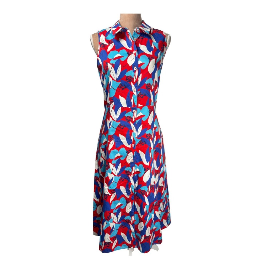 Untuckit Womens Sz 12 Midi Dress Multicolor 'Faye' Floral Shirt Dress Sleeveless